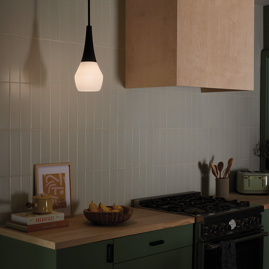 Dimmed pendant light in a kitchen