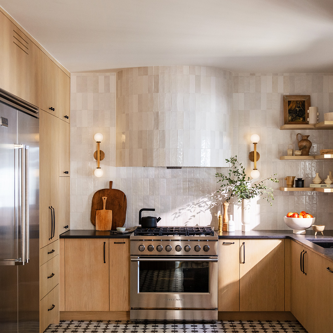 Bold sconces in a high-end kitchen