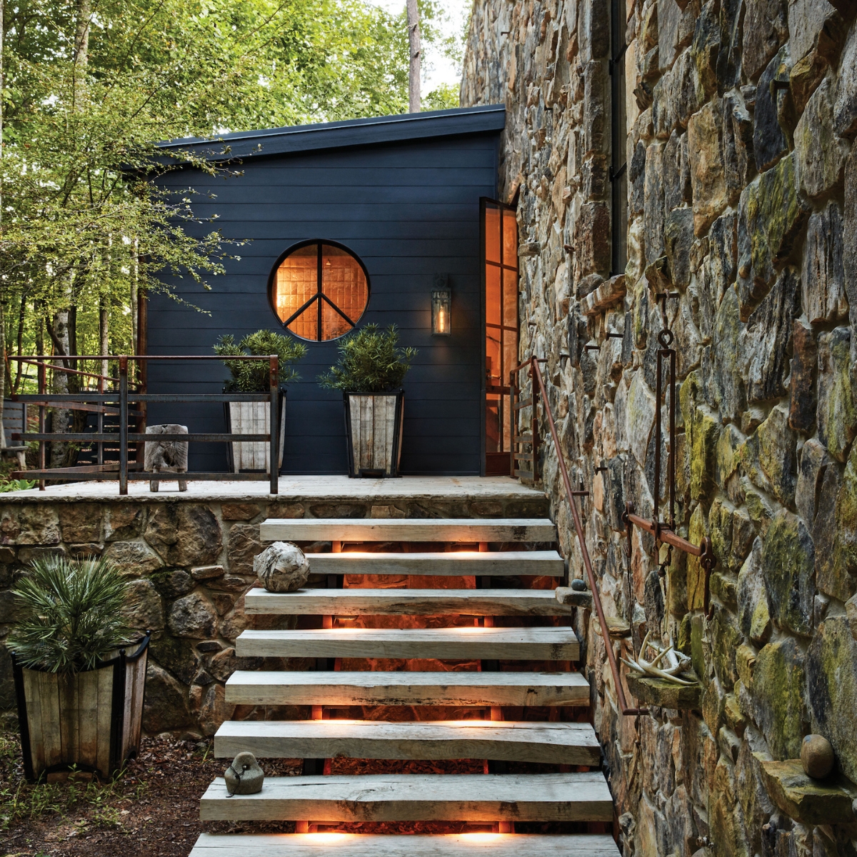 stairs to house with lighting under