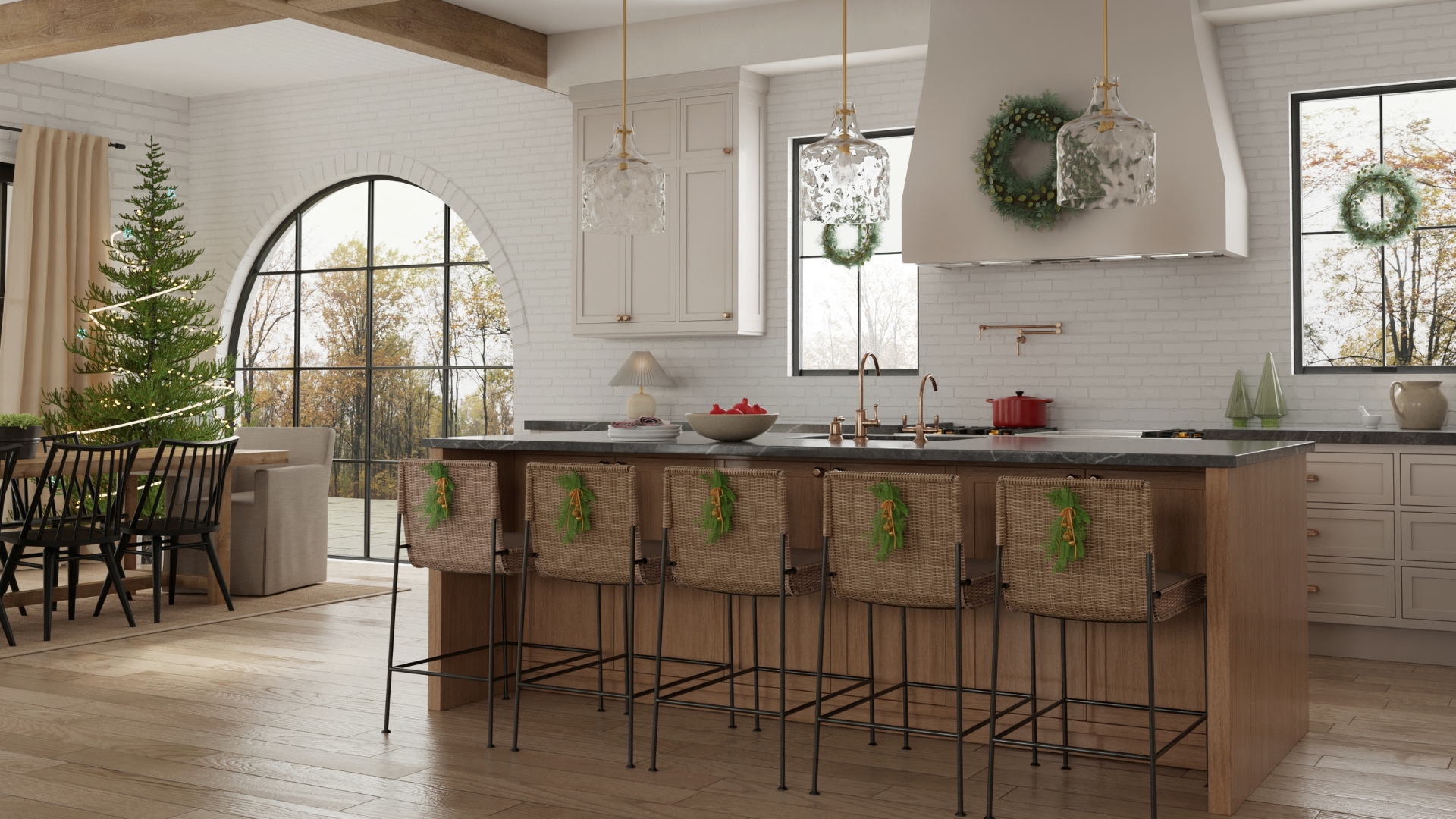 festive kitchen decorated for christmas