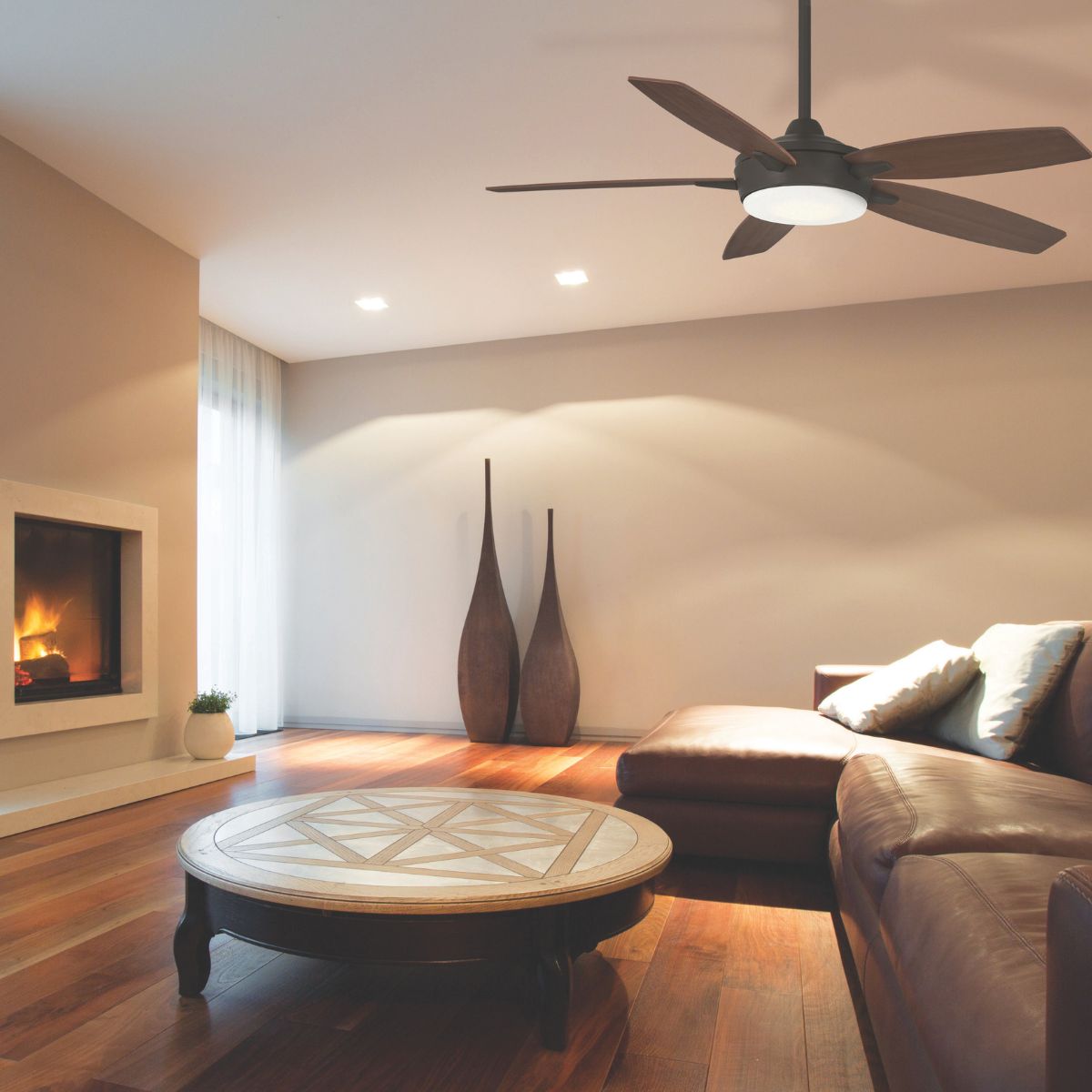 Image of a ceiling fan with a light in a well lit room
