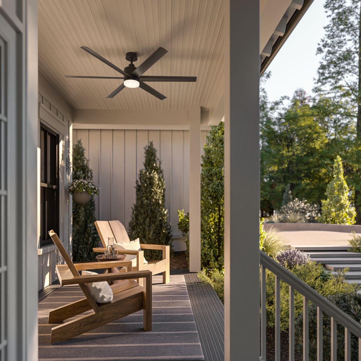 Image of a fan on an exposed porch